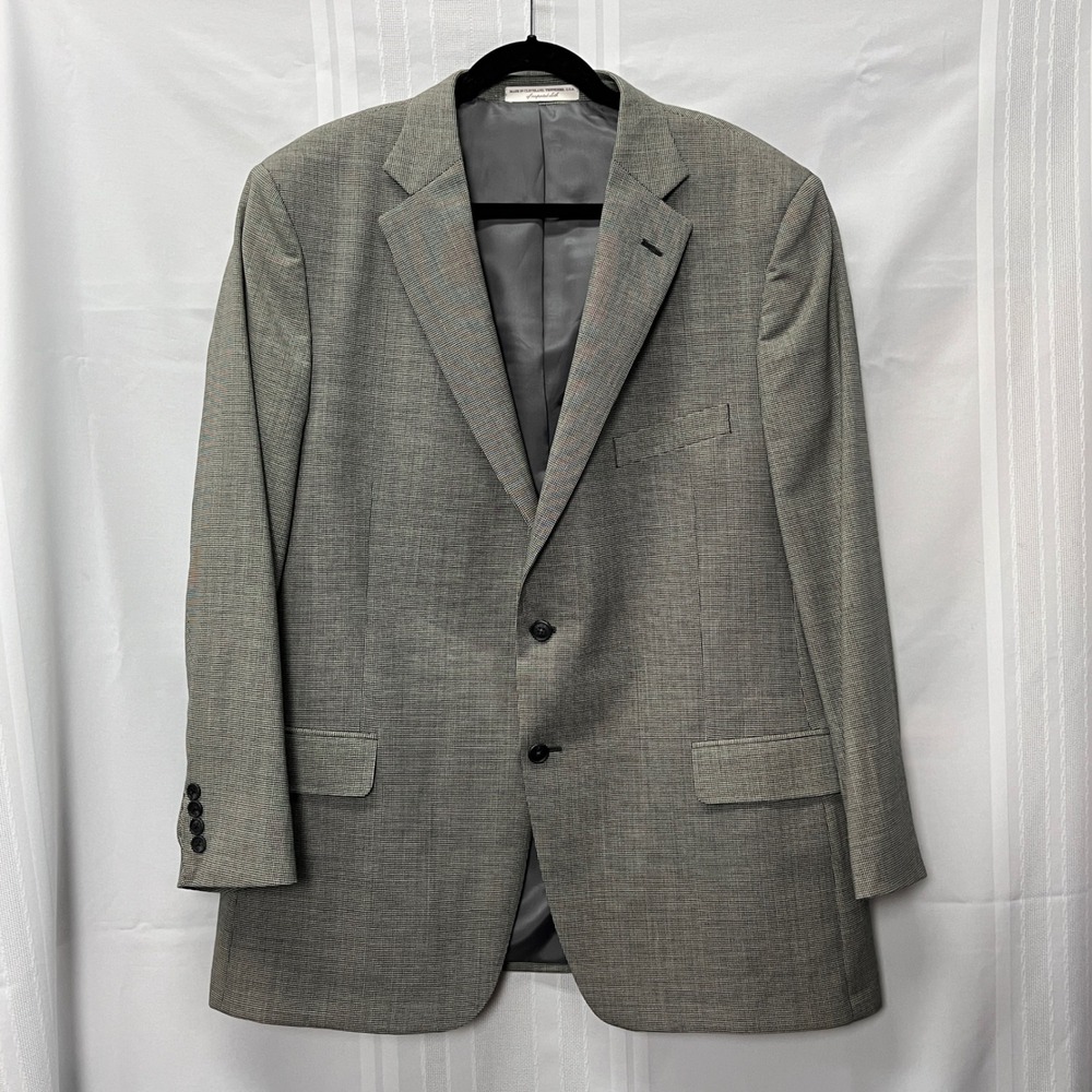 Hardwick Vintage 90s Mens Grey Houndstooth Wool Blazer Sport Coat Jacket 48R